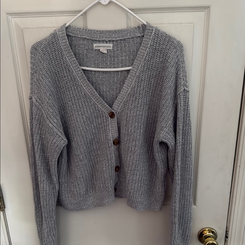 Aeropostale Gray Cardigan Sweater With Ribbed Knit Texture